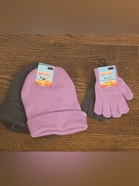 Kids Winter Hat & Gloves Set Heat Logic Pink Gray 2 Pack Bundle